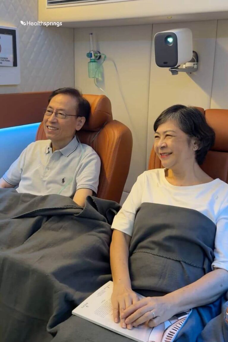 Couple undergoing Hyperbaric Oxygen Therapy (HBOT) at Healthsprings Aesthetics, Singapore — 1.99 ATA pressurised oxygen treatment for recovery and wellness